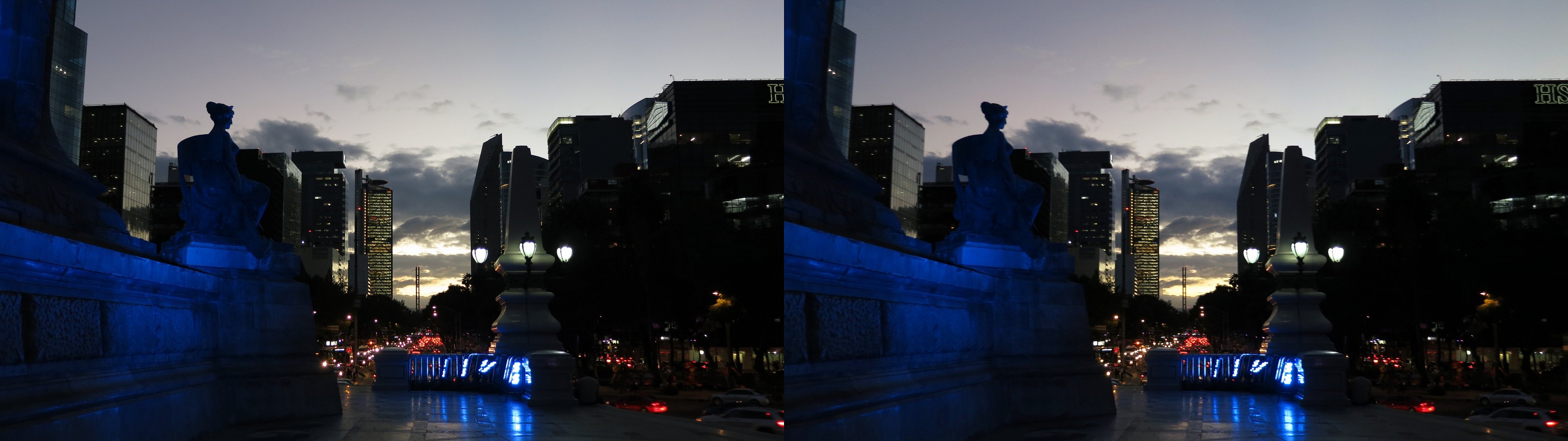 Coucher de soleil sur le Paseo de La Reforma depuis le Monument à l'Indépendance