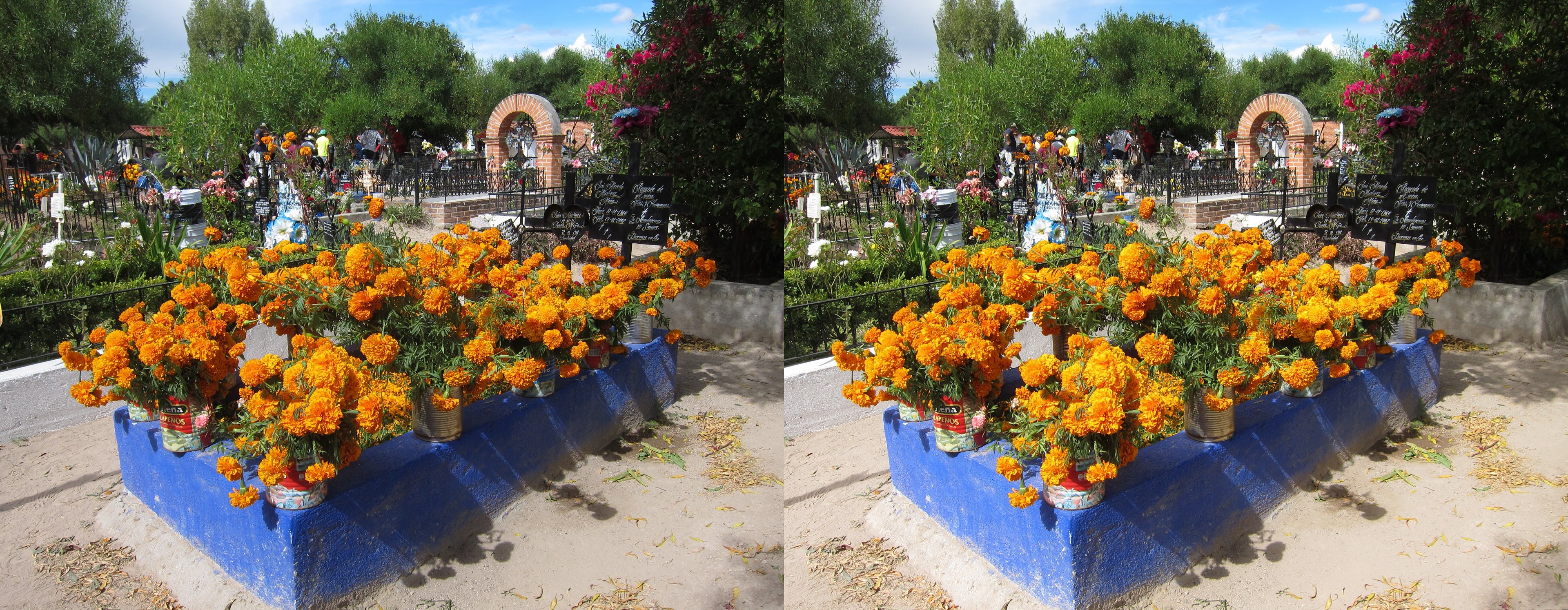 Au cimetière, tombe décorrée de cempasúchil