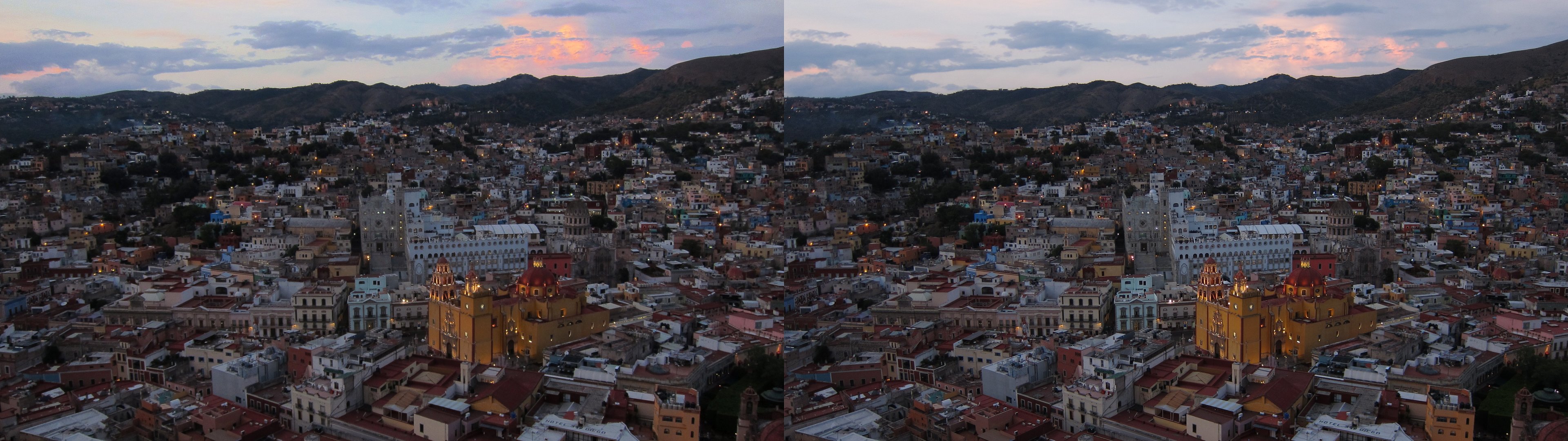 Vue sur la ville au coucher du soleil depuis le mirador de Pipila