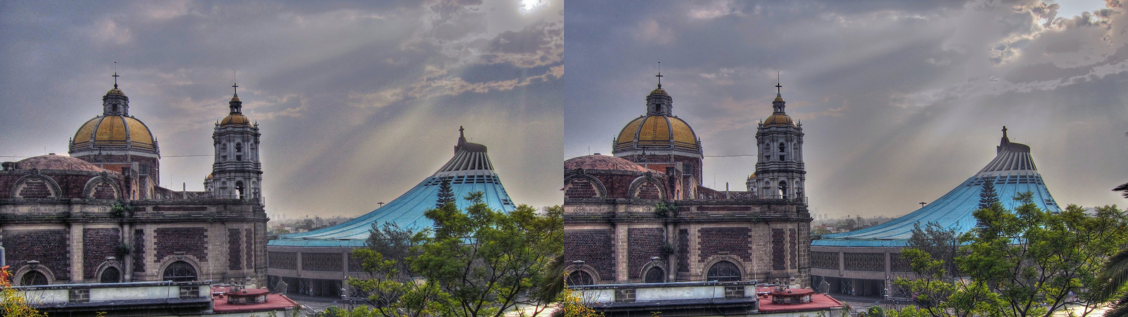 Les deux basiliques de Santa María de Guadalupe depuis le chemin du cerro Tepeyac