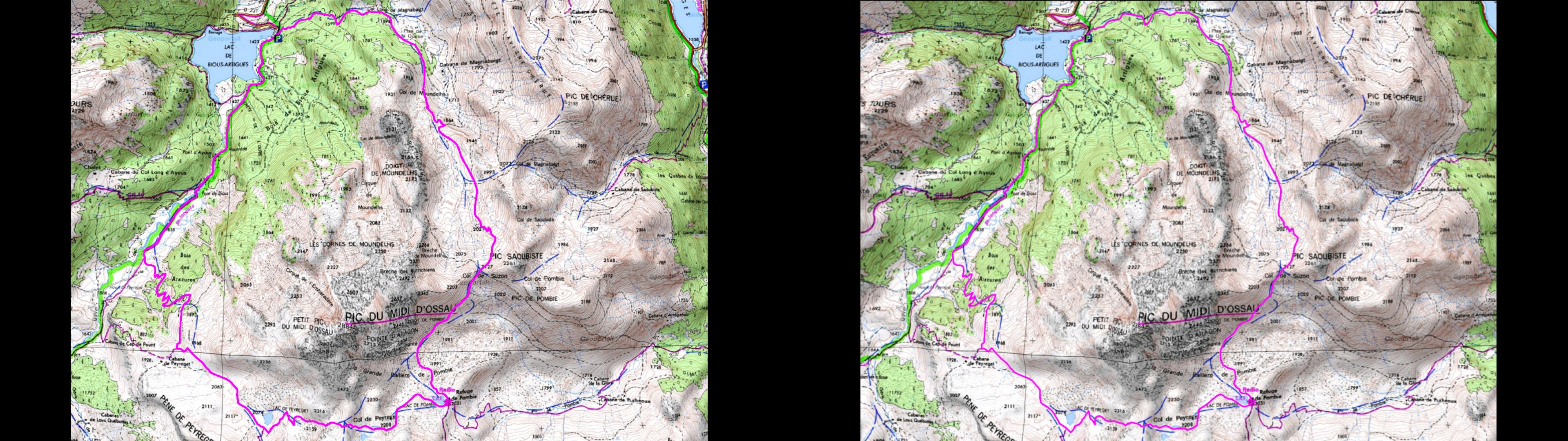 Itinéraire sur fonds de carte topographique, source Géoportail 3D de l'IGN