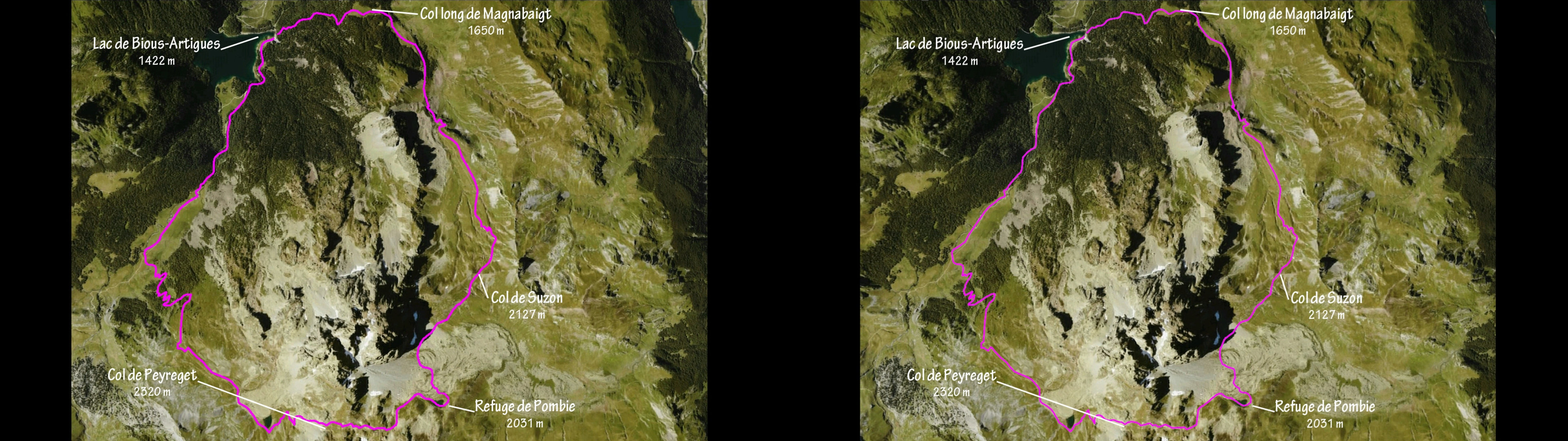 Itinéraire sur fonds d'ortophotographie, source Géoportail 3D de l'IGN