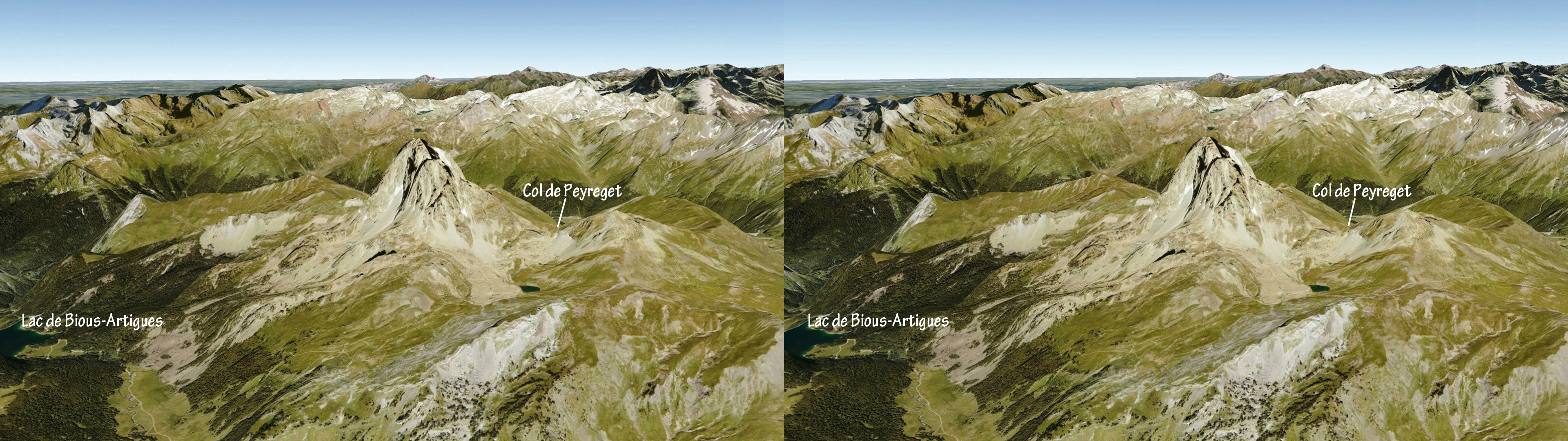 Vue oblique de l'itinéraire depuis l'Est, source Google Earth