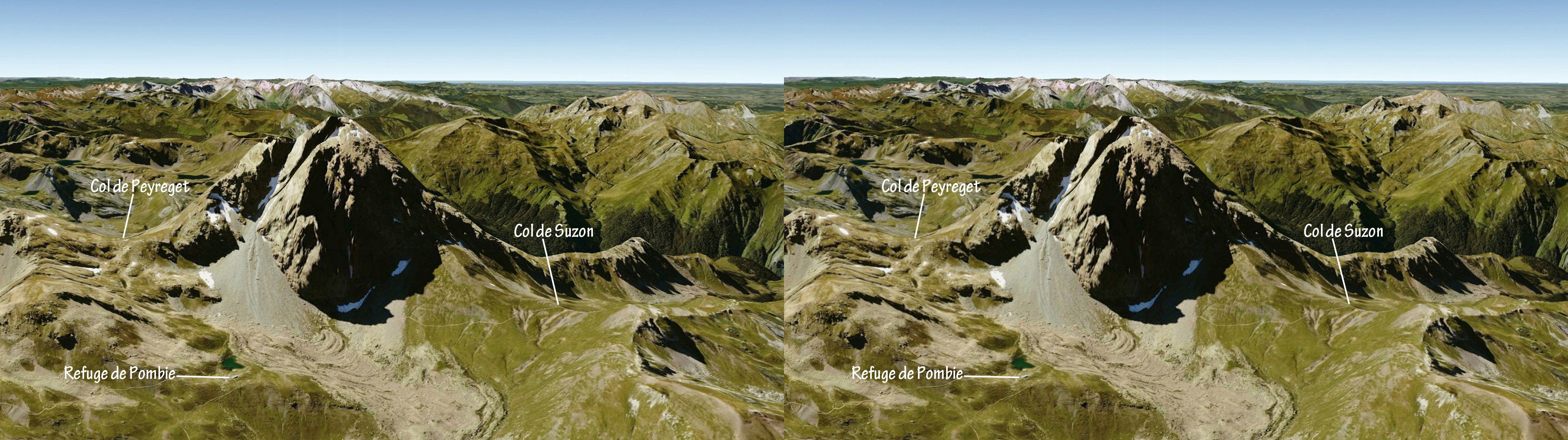 Vue oblique de l'itinéraire depuis le Nord, source Google Earth