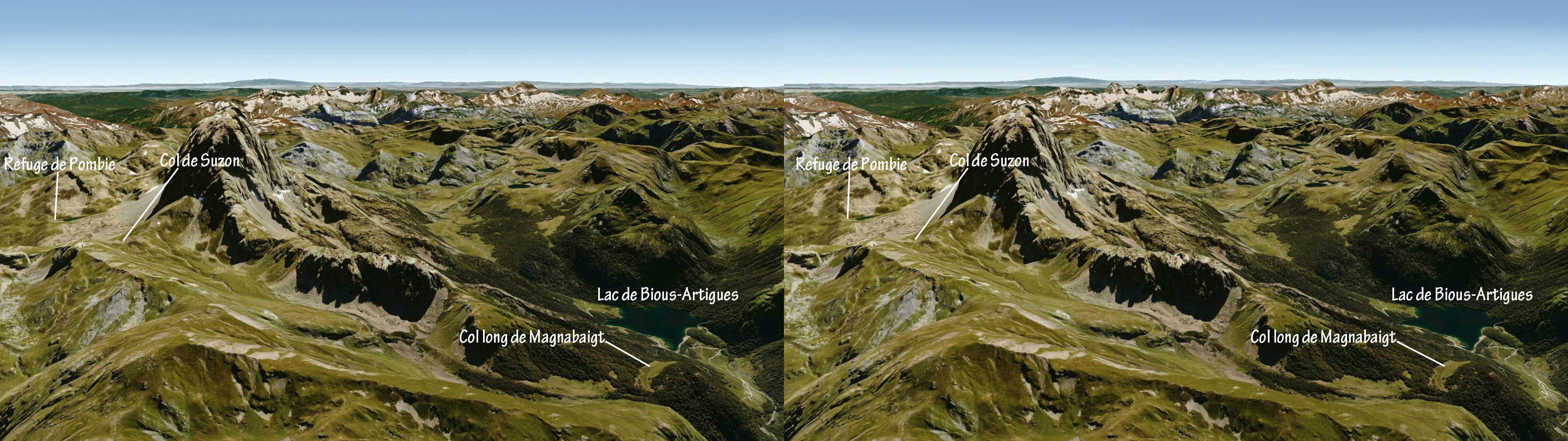Vue oblique de l'itinéraire depuis l'Ouest, source Google Earth