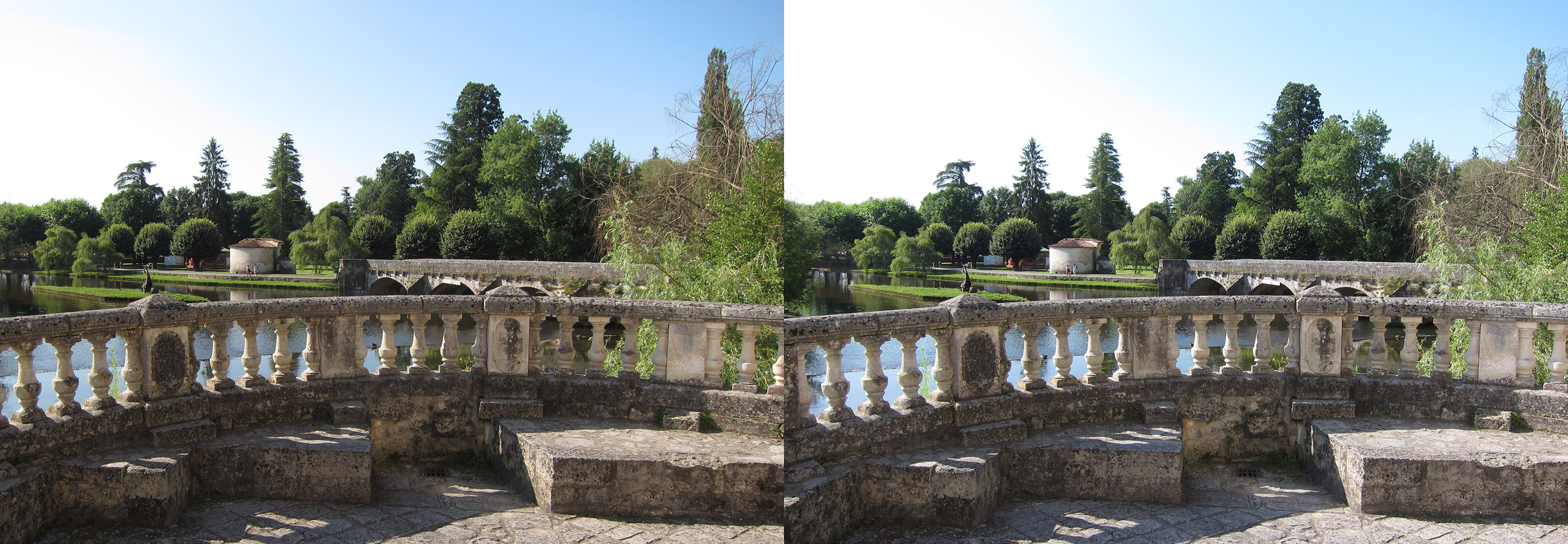 Vue sur les jardins de l'Abbaye de l'autre côté de la Dronne