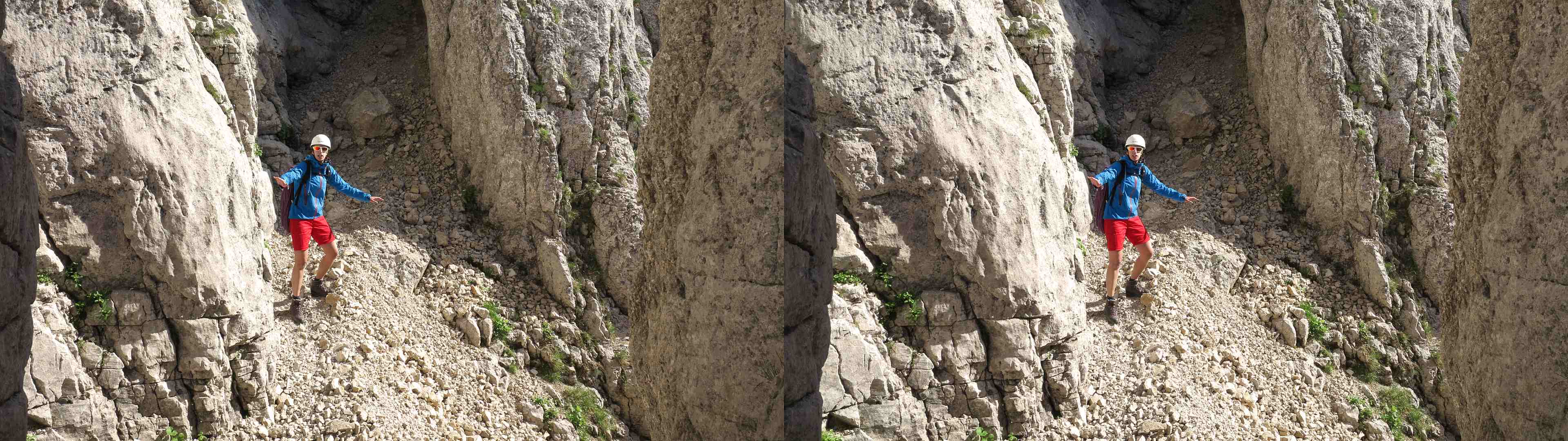 En bas du rappel, au pied des Tubulaires