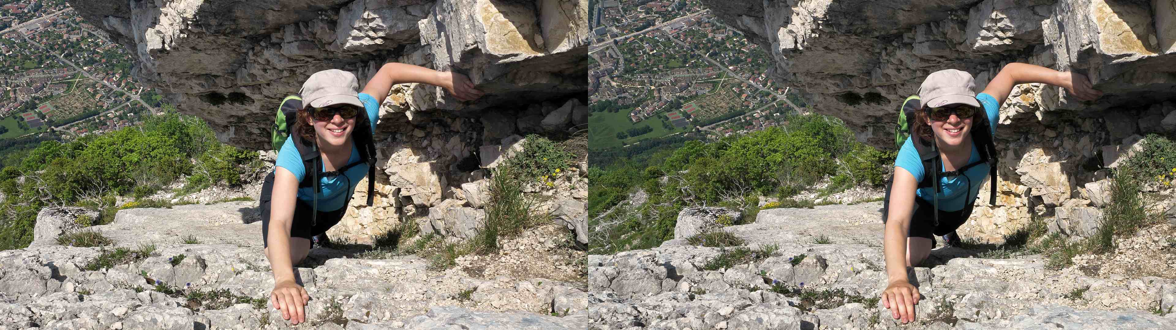 Stéphanie Vivo dans une escalade à 1m de l'autre versant.