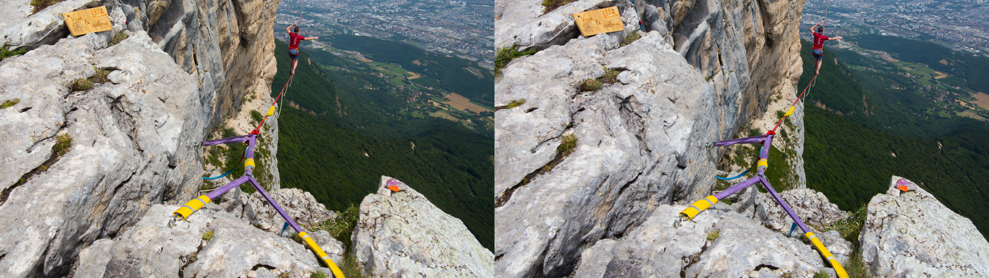Yvan Pinard au début de la highline de 80m.