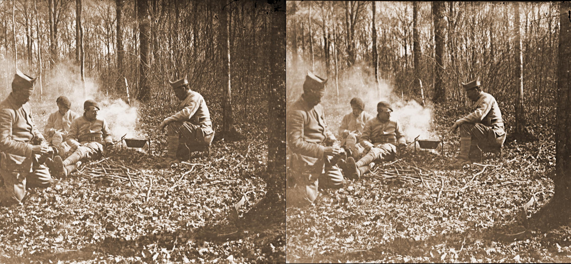 Soldats faisant la cuisine